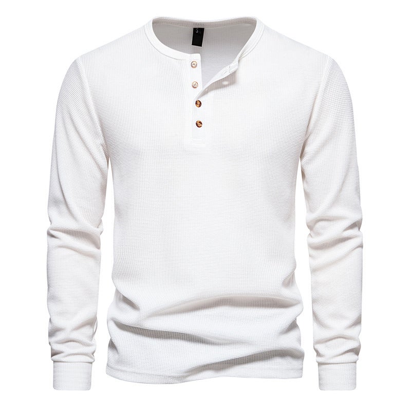 Men'S Long-Sleeved New Men'S Four-Button Waffle Henley T-Shirt Men'S Long-Sleeved T-Shirt B112 - Image 1