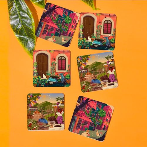 Tajnan Premium Coasters Set of 6 | Shining Glossy Print Wooden Table Coasters | Artistic Indian Streets & Coffee Culture Design | Heat & Water Resistant Home Décor - Image 2