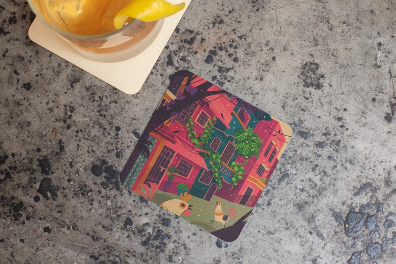 Tajnan Premium Coasters Set of 6 | Shining Glossy Print Wooden Table Coasters | Artistic Indian Streets & Coffee Culture Design | Heat & Water Resistant Home Décor - Image 5