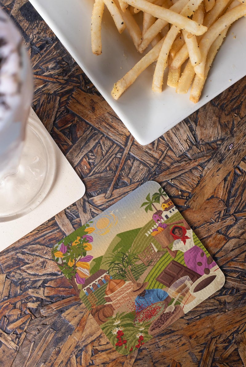 Tajnan Premium Coasters Set of 6 | Shining Glossy Print Wooden Table Coasters | Artistic Indian Streets & Coffee Culture Design | Heat & Water Resistant Home Décor - Image 4