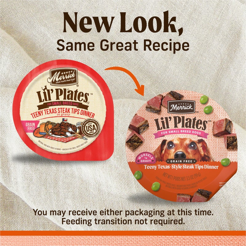 Merrick Lilâ€™ Plates Premium Grain Free Natural Wet Dog Food For Small Dogs, Soft Teeny Texas Steak Tips Recipe - (Pack of 12) 3.5 oz. Tubs - Image 2