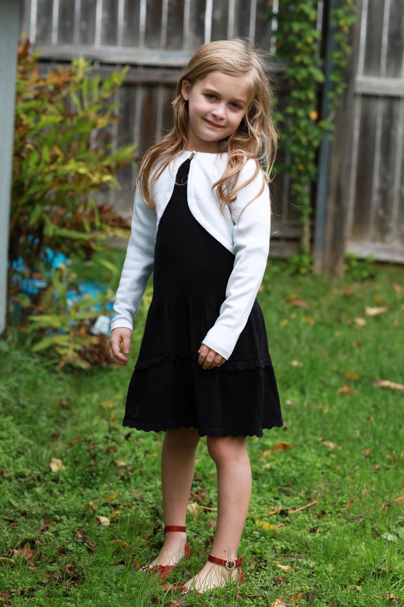Arshiner Girls Open Front Shrug Cardigan Kids Children Knit Long Sleeve Bolero with Button Closure White 9-10 Years - Image 3