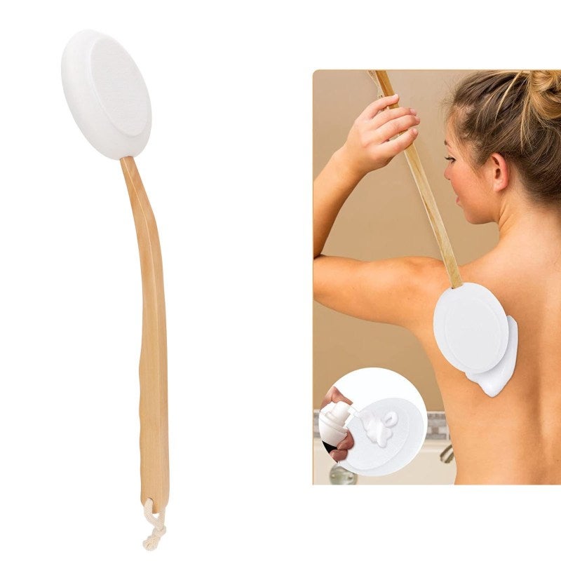 Long Handle Back Scrubber Brush: Soft Skin-Friendly EVA Head, 6pcs Replacement Heads - Effective Deep Cleaning Skin Exfoliator for Home Bath Shower Use - Image 2