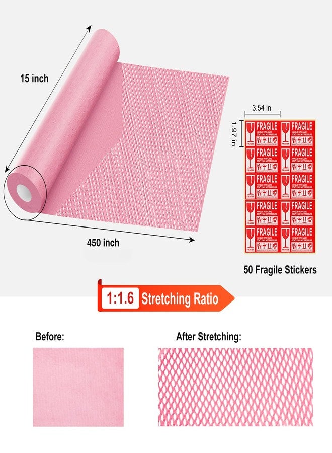 DOTUHAO Pink Honeycomb Packing Paper, 15" x 450' Roll, Recyclable Moving Supplies With Fragile Stickers and Twine - Image 2