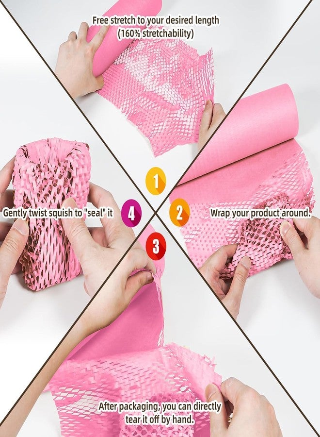 DOTUHAO Pink Honeycomb Packing Paper, 15" x 450' Roll, Recyclable Moving Supplies With Fragile Stickers and Twine - Image 3