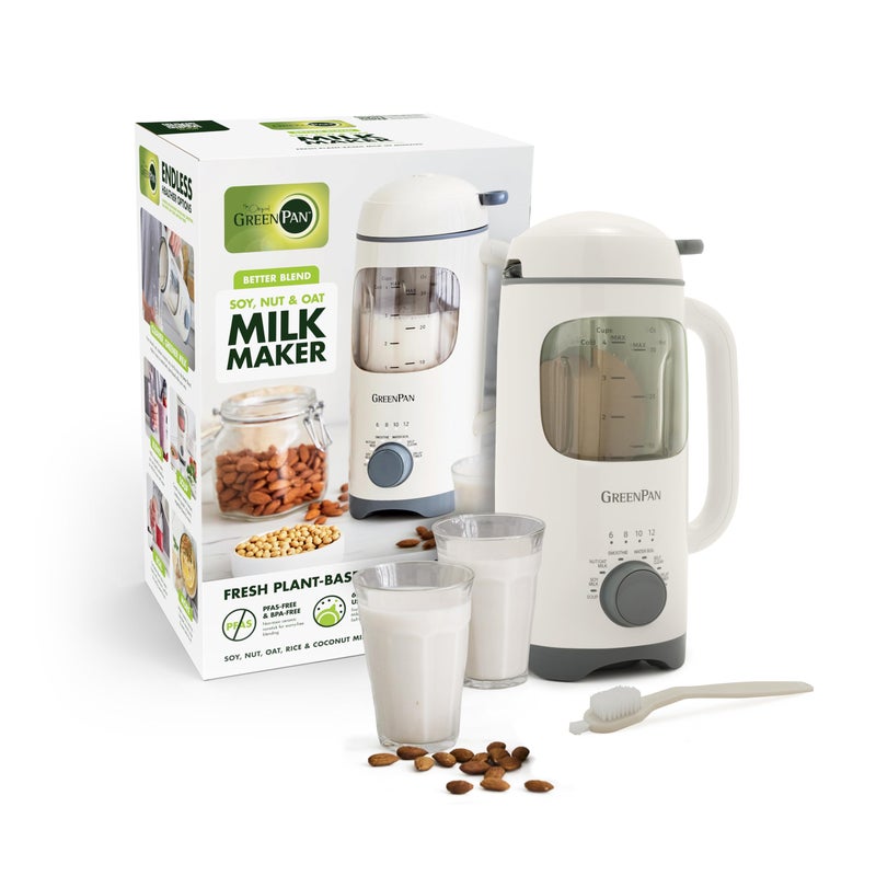 GreenPan Nut Milk Maker, 15-in-1 Homemade Soy, Almond, Oat, Coconut, Non-Dairy, Rice, Soup, Baby Food, BPA-Free, Smooth Creamy Texture, Self Clean, Barista Quality Milk, Delay Start, Boil Water, Cream - Image 1