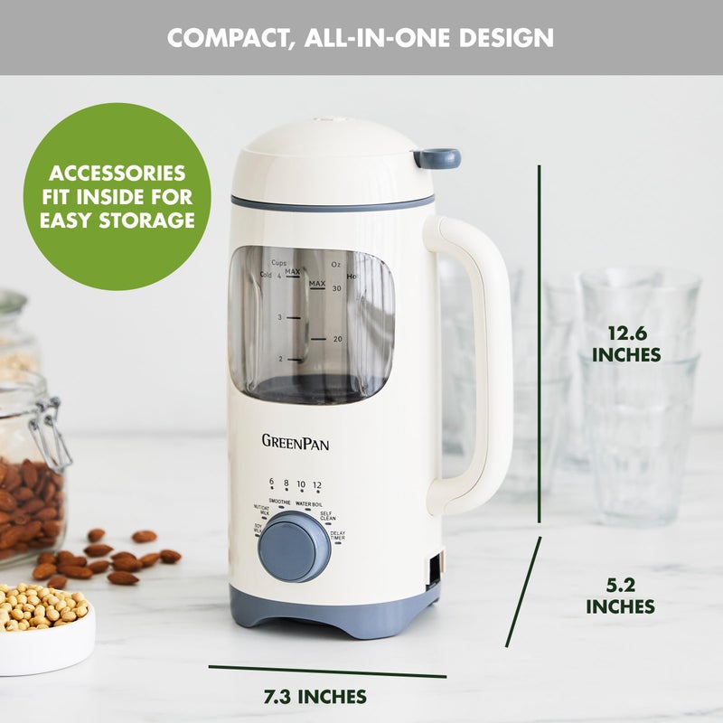 GreenPan Nut Milk Maker, 15-in-1 Homemade Soy, Almond, Oat, Coconut, Non-Dairy, Rice, Soup, Baby Food, BPA-Free, Smooth Creamy Texture, Self Clean, Barista Quality Milk, Delay Start, Boil Water, Cream - Image 4