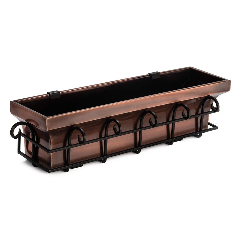 H Potter Window Planter Box Flower Outdoor Copper Plant Container for Windows Attach to House Deck Balcony Long Rectangular Shape 30 inch