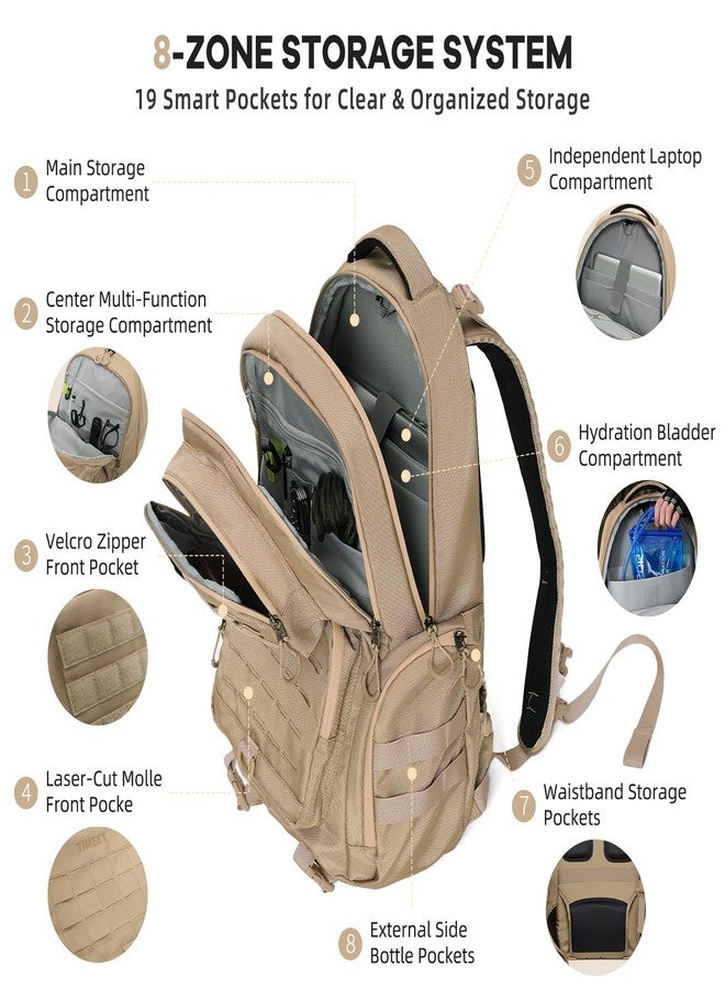 Timeet Tactical Backpack Hiking Backpack: Laser-Cut Molle System Military Backpack - Large Capacity Survival Tactical Gear - Water-Resistant Tactical Bag 3 Day Assault Pack (Khaki, 21 Inch) - Image 3
