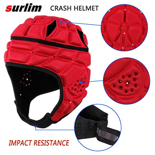 Surlim Rugby Helmet Soft Shell Helmets for Flag Football Scrum Cap Soft Helmet for Kids Youth (red, X-Large) - Image 5