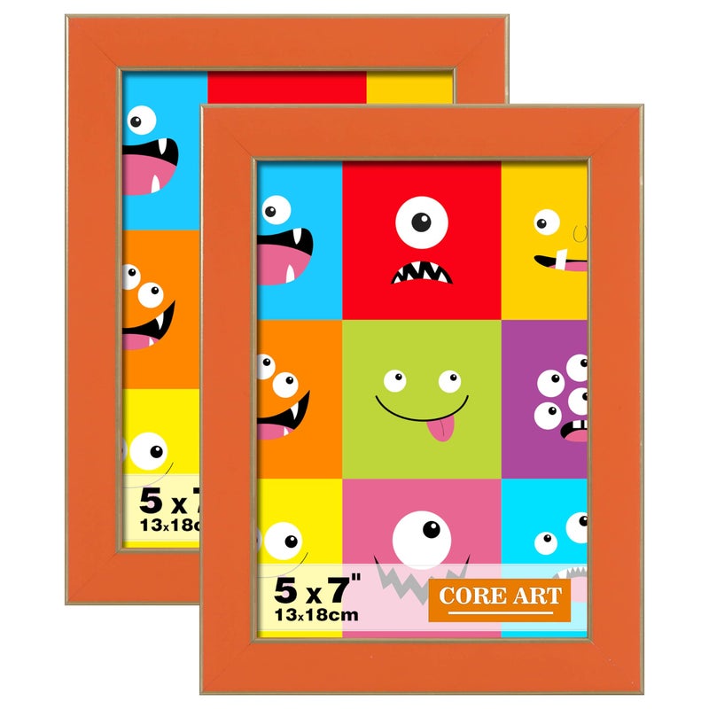CORE ART 5x7 Orange Picture Frames 5 by 7 Colorful Photo Frame with HD Plexiglass Wall or Tabletop Display Set of 2
