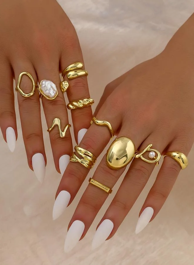 Take Two Take Two Set of 11 - Gold Tone Statement Cuff Rings