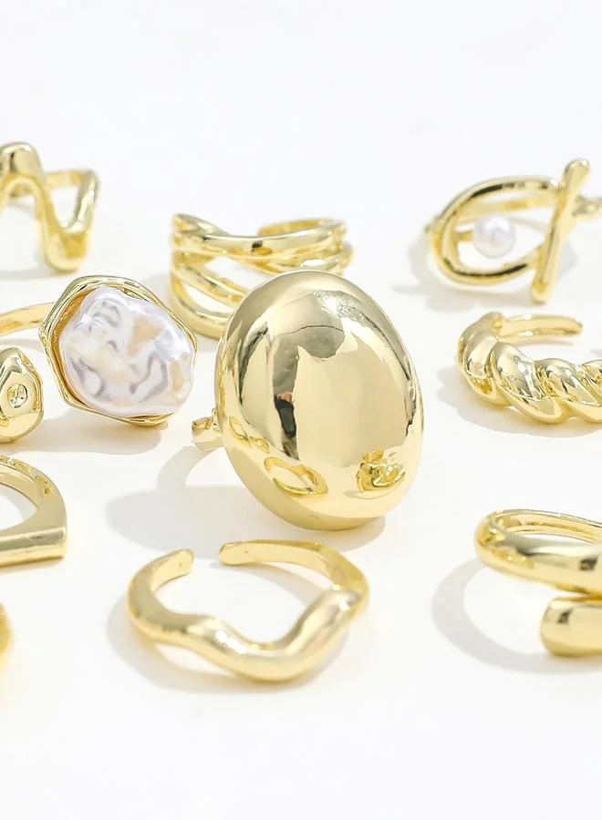 Take Two Take Two Set of 11 - Gold Tone Statement Cuff Rings