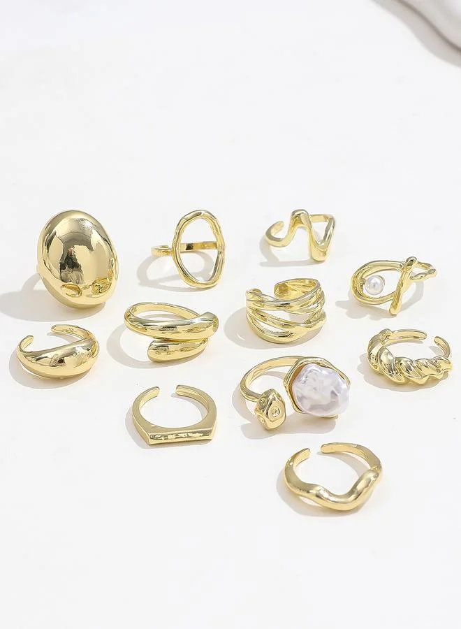 Take Two Take Two Set of 11 - Gold Tone Statement Cuff Rings