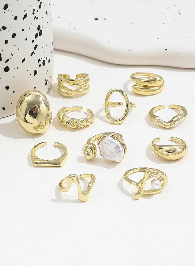 Take Two Take Two Set of 11 - Gold Tone Statement Cuff Rings