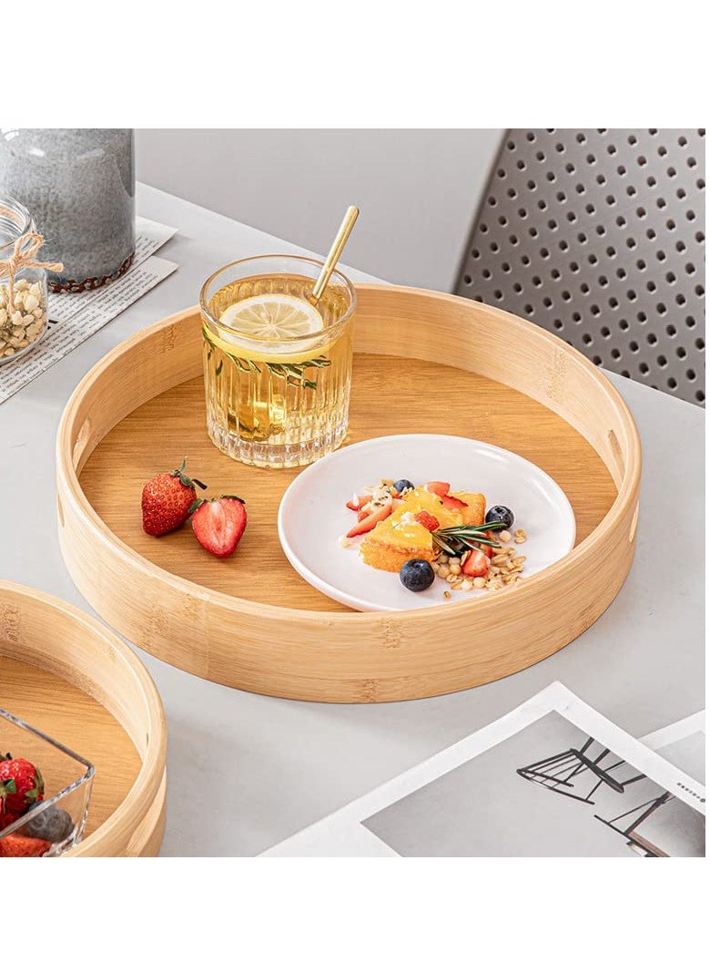 SYOSI - Bamboo Round Tray with Handles, 30x30x5cm Decorative Serving Tray for Coffee, Tea, and Food, Perfect for Bar, Living Room, Dining Table - Image 1