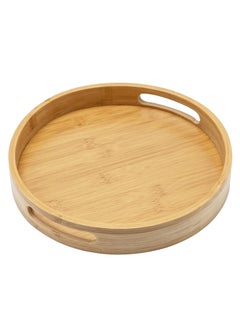 Bamboo Round Tray with Handles, 30x30x5cm Decorative Serving Tray for Coffee, Tea, and Food, Perfect for Bar, Living Room, Dining Table