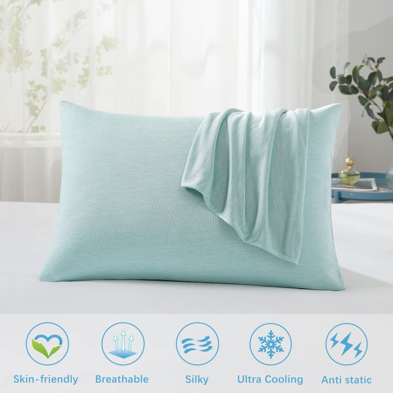 LUXEAR Cooling Pillow Cases King Size  2 Pack Arc-Chill Cool Pillow Cases with Double-Side Design [Cooling & Cotton] Skin-Friendly Hidden Zipper Cold Pillow Cases for Hot Sleepers - Green - Image 2