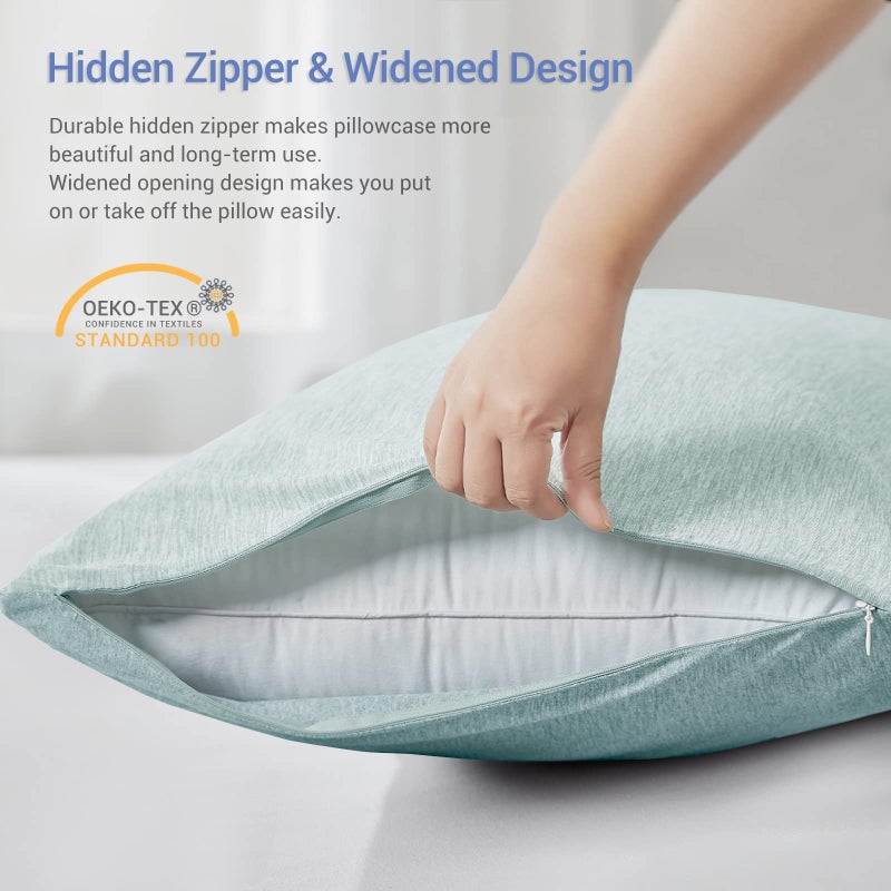 LUXEAR Cooling Pillow Cases King Size  2 Pack Arc-Chill Cool Pillow Cases with Double-Side Design [Cooling & Cotton] Skin-Friendly Hidden Zipper Cold Pillow Cases for Hot Sleepers - Green - Image 5