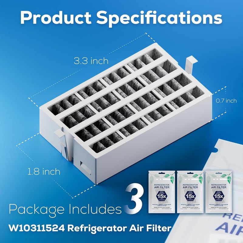 Funmit W10311524 AIR1 Refrigerator Air Filter Cartridge Replacement for Whirlpool Kenmore Refrigerator Compatible with Fresh Flow Refrigerator Air Filter, 3 Pack, White - Image 4