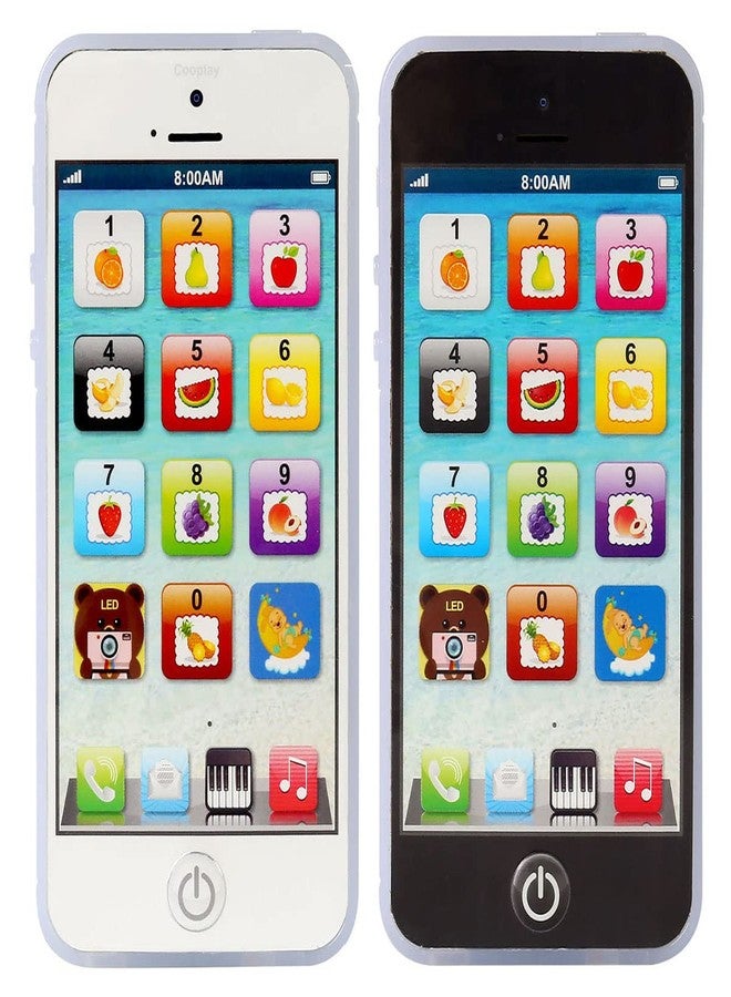 Sujosa 2pcs Black&White Yphone, Pretend Smart Mobile Toy Phone for Toddler Baby & Kids, Musical English Learning Preschool Education Electronic Cell Phone Gift for Boys & Girls (2 Packs) - Image 1