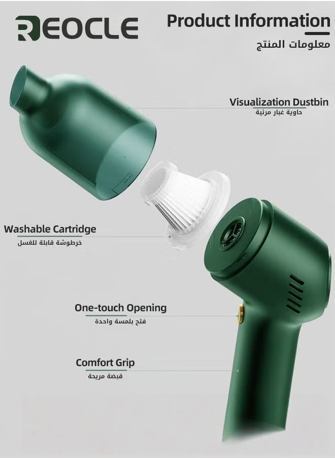 REOCLE Handheld Vacuum Cordless Portable Car Vacuum Cleaner 9000pa Mini Rechargeable Hand Vacuum Cleaner 120W Power Suction with Bag Wet Dry Vacuum for Car Home Office Pet Hair Computer & Carpet - Image 2