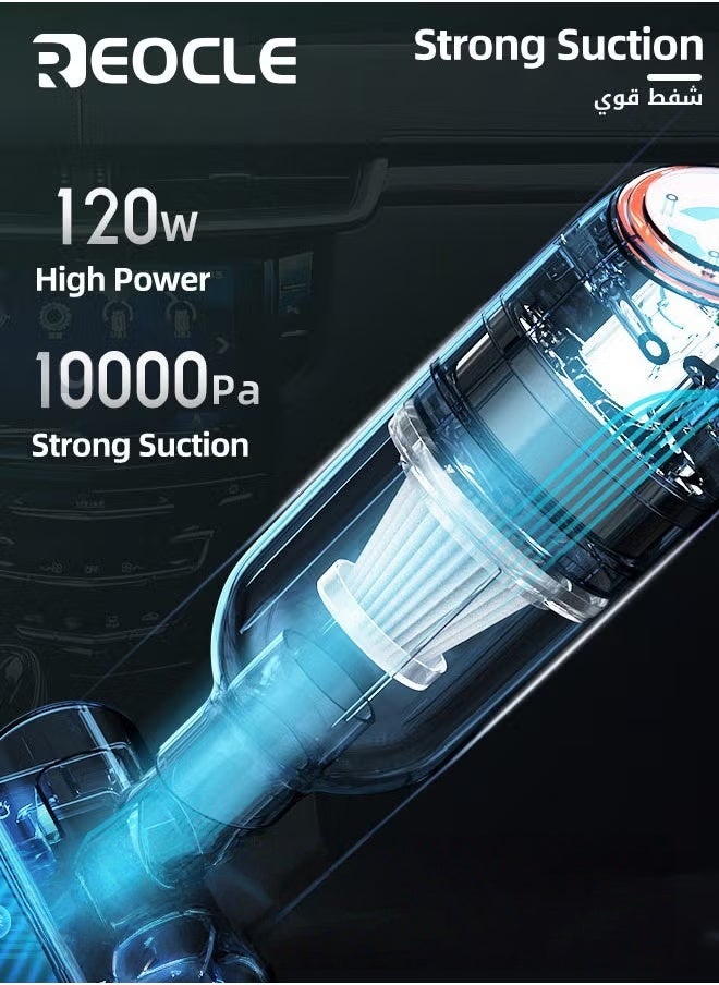 REOCLE Handheld Vacuum Cordless Portable Car Vacuum Cleaner 9000pa Mini Rechargeable Hand Vacuum Cleaner 120W Power Suction with Bag Wet Dry Vacuum for Car Home Office Pet Hair Computer & Carpet - Image 3