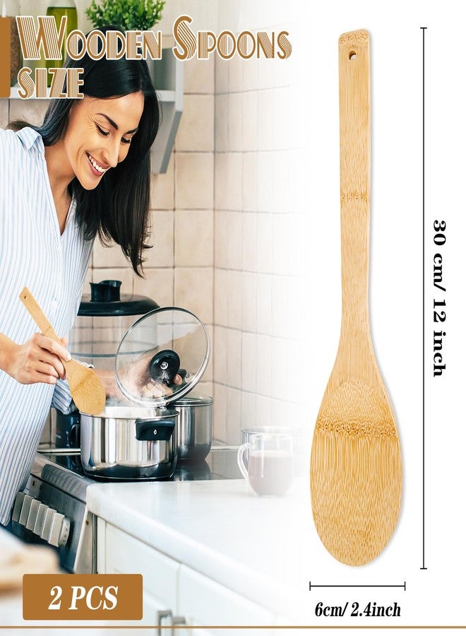Beiskll Wooden Spoons for Cooking, Bamboo Nonstick 12" Kitchen Utensils, 2-Piece - Image 2