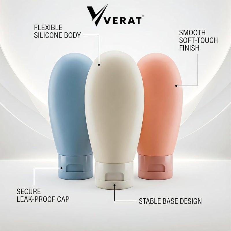 VERAT 3 Pieces Travel Bottles for Toiletries Refillable Plastic Travel Containers Dispenser with Lid Small Leak Proof Empty Squeeze Bottles Kit for Toiletries, Cream, Shampoo Cosmetic Storage Box - Image 5