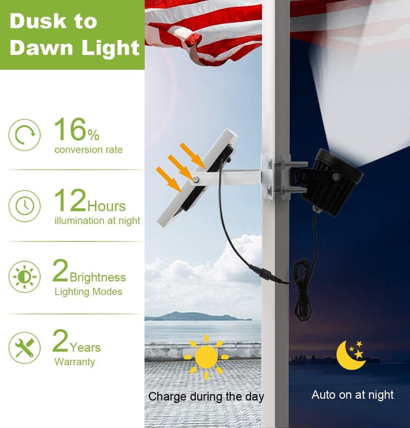 APONUO Solar Flagpole Light - Solar Powered with Adjustable Bracket for 1.4-3' Flag Poles, Dusk to Dawn, IP65 Waterproof - Image 5
