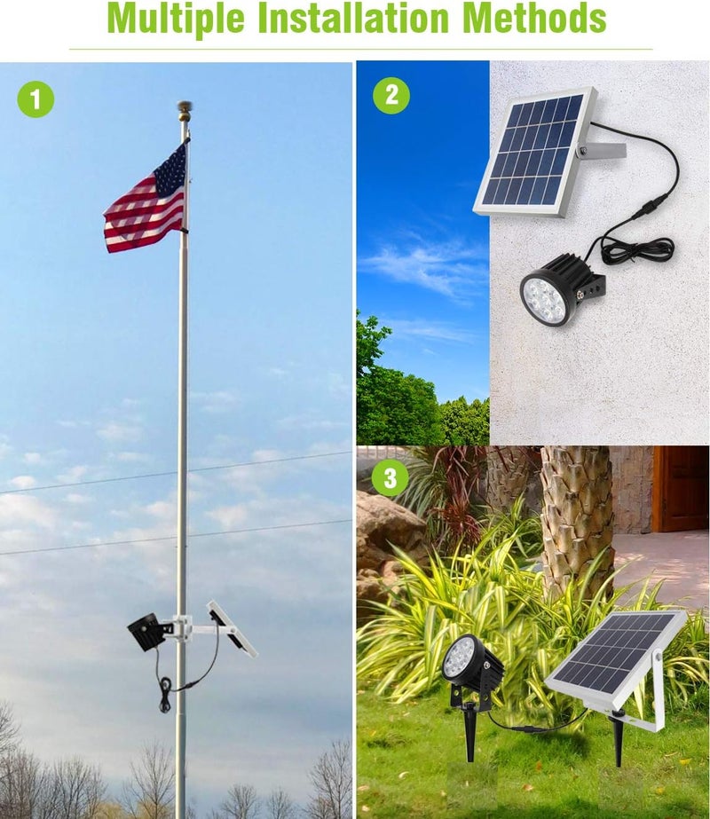 APONUO Solar Flagpole Light - Solar Powered with Adjustable Bracket for 1.4-3' Flag Poles, Dusk to Dawn, IP65 Waterproof - Image 3