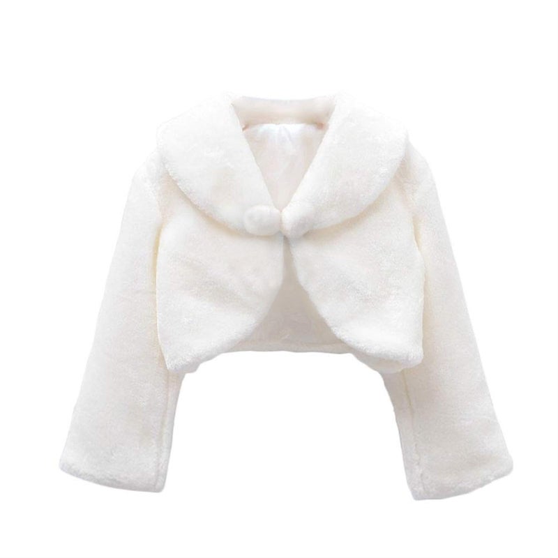SK Studio Girls Princess Faux Fur Flower Bolero Shrug Party Wedding Dress Up Ivory - Image 1