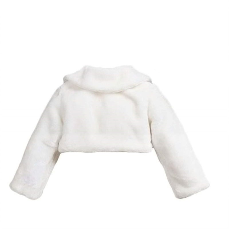 SK Studio Girls Princess Faux Fur Flower Bolero Shrug Party Wedding Dress Up Ivory - Image 2
