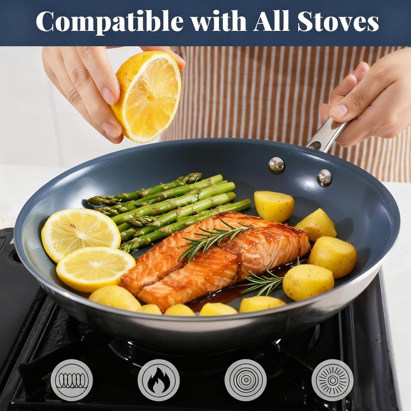 Ephaclad Stainless Steel Nonstick Frying Pan,8 Inch Healthy Non Toxic Ceramic Coating Cookware Works on Induction, Electric Stove and Gas Cooktops,PTFE PFAS PFOA Free Skillet,Dishwasher&Oven Safe - Image 4