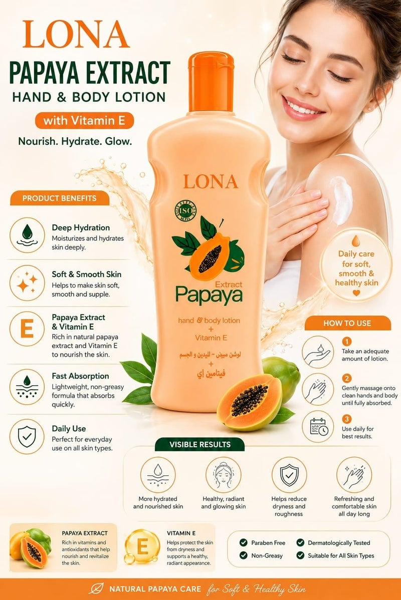 Lona Whitening Hand and Body Lotion with Papaya Extract and Vitamin E 550ml - Image 2