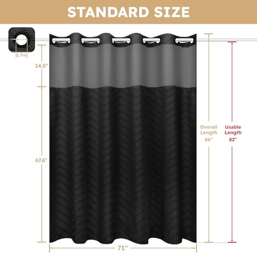 FADOTY No Hook Shower Curtain and Snap in Liner Set Black Tufted Chevron Striped Cloth Waterproof Washable Fabric Boho Farmhouse Bath Curtain See Through Mesh Top Window for Bathroom Hotel 71" x 86" - Image 5