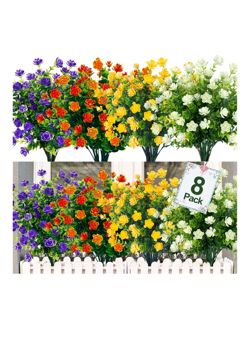 SYOSI Faux Plastic Flower, Boxwood Artificial Flowers Outdoor UV Resistant Fake Flowers Greenery Shrubs Plants for Indoor Outside Planter Home Garden Window Box Porch Summer Decor (8Pcs Color) - Image 1