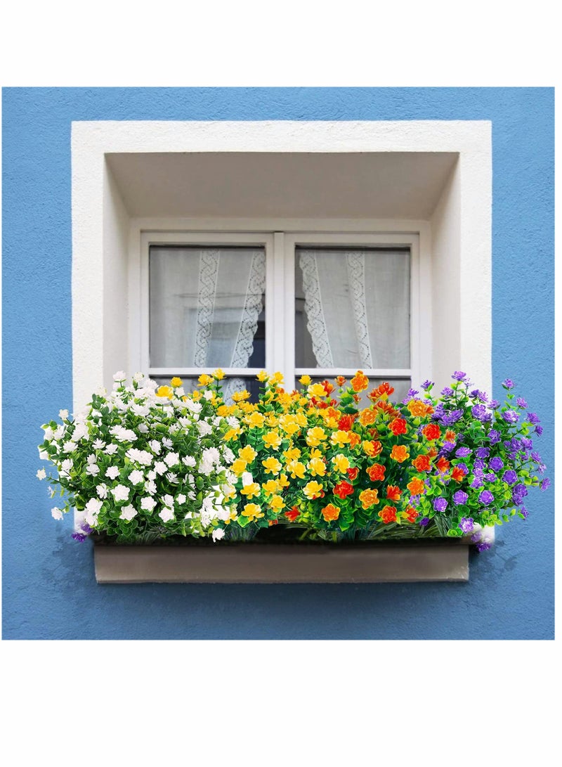 SYOSI Faux Plastic Flower, Boxwood Artificial Flowers Outdoor UV Resistant Fake Flowers Greenery Shrubs Plants for Indoor Outside Planter Home Garden Window Box Porch Summer Decor (8Pcs Color) - Image 4