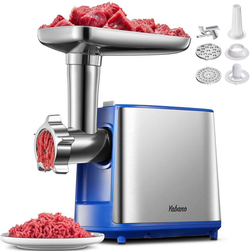 Electric Meat Grinder Heavy Duty Meat Mincer Sausage Stuffer Maker Food Grinder with Sausage  Kubbe Kit 2 Grinder Plates Stainless Steel Blue