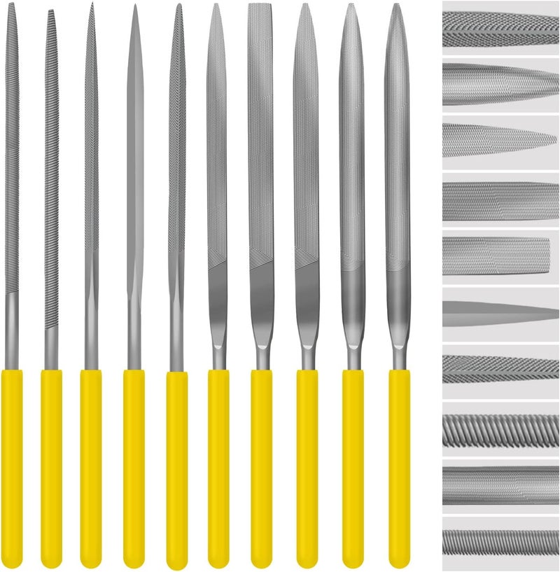 kapoua Needle File Set, 10 Pieces Hand Metal Files, Hardened Alloy Strength Steel Set Includes Flat, Round, Half-Round, Triangular, Square, Oval, Crossing, and Barrette File - Image 1