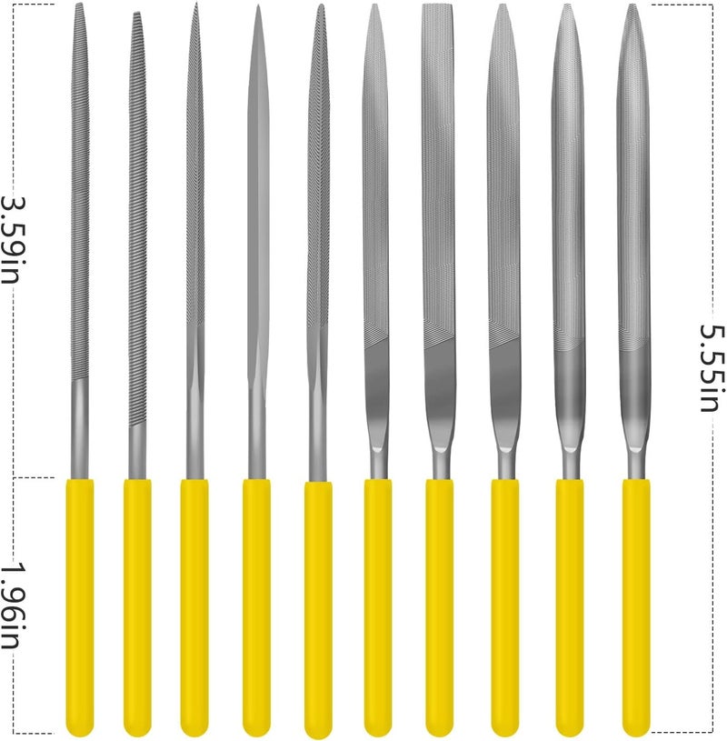 kapoua Needle File Set, 10 Pieces Hand Metal Files, Hardened Alloy Strength Steel Set Includes Flat, Round, Half-Round, Triangular, Square, Oval, Crossing, and Barrette File - Image 3