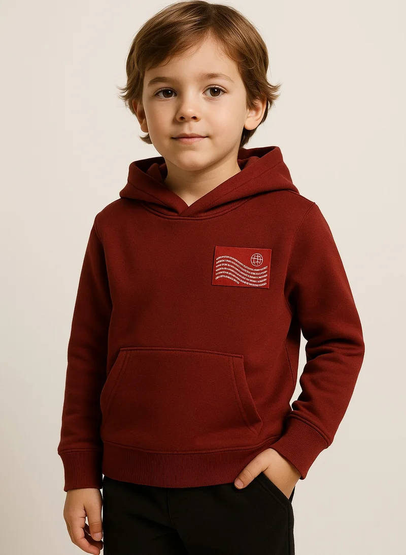 victor and jane Boys' Maroon "Worldwide" Printed Hooded Sweatshirt