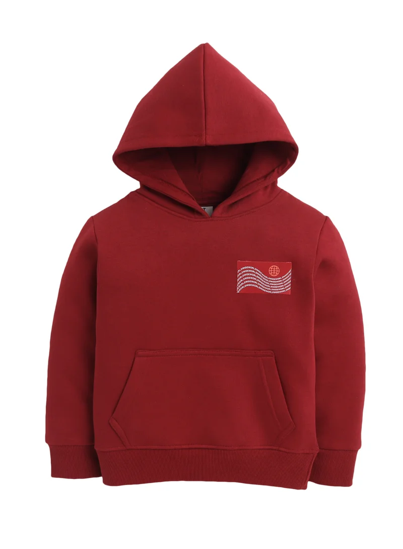 victor and jane Boys' Maroon "Worldwide" Printed Hooded Sweatshirt