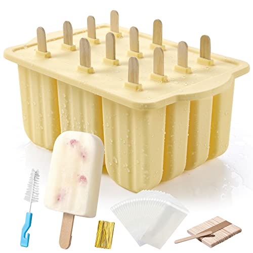 MEETRUE Popsicles Molds, MEETRUE 12 Pieces Silicone Popsicle Molds Easy-Release BPA-free Popsicle Maker Molds Ice Pop Molds Homemade Popsicle Ice Pop Maker with 50PCS Popsicle Sticks+Cleaning Brush - Image 1