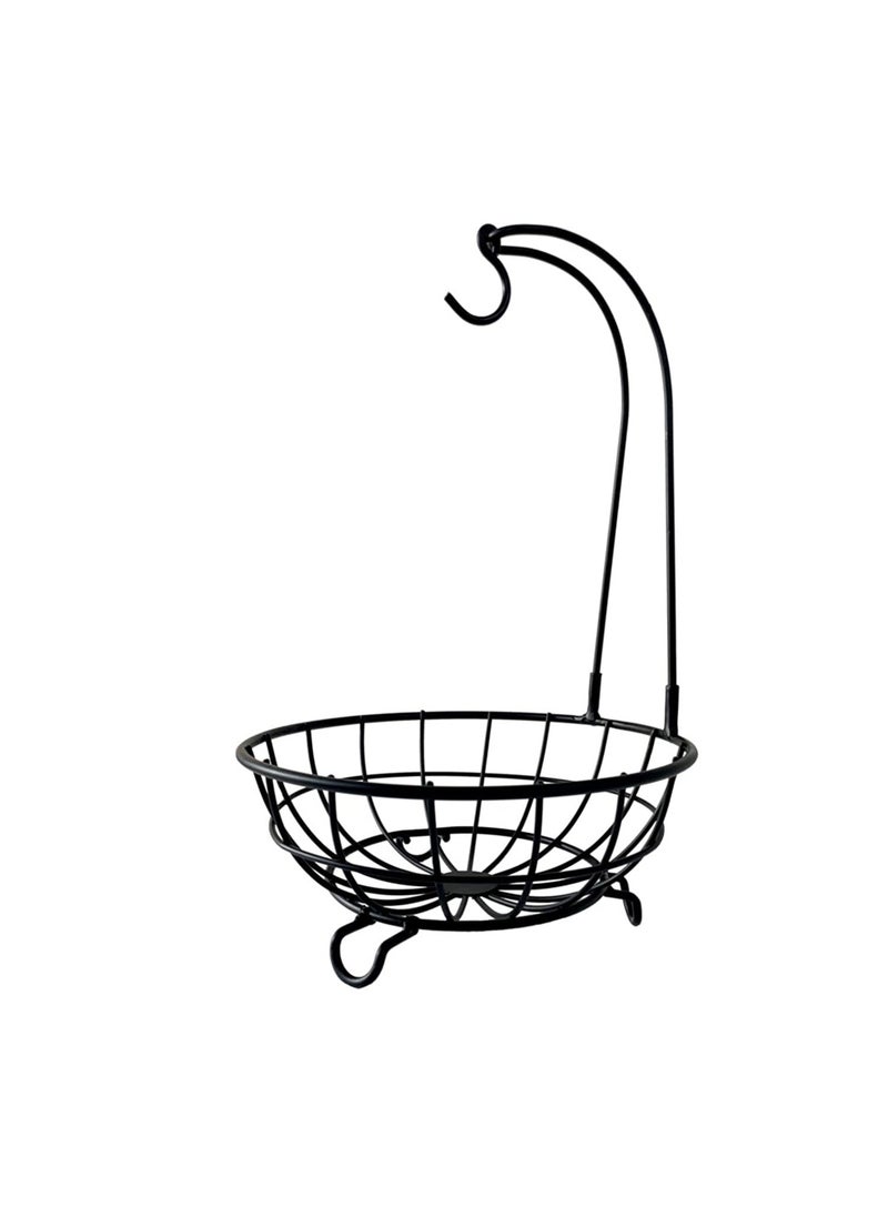 sulfar Mild Steel Fruit Bowl with Detachable Banana Holder / Fruit & Vegetable Basket / Vegetable Stand / Banana Stand with Hook for Dining Table Kitchen (Black)  - Image 1