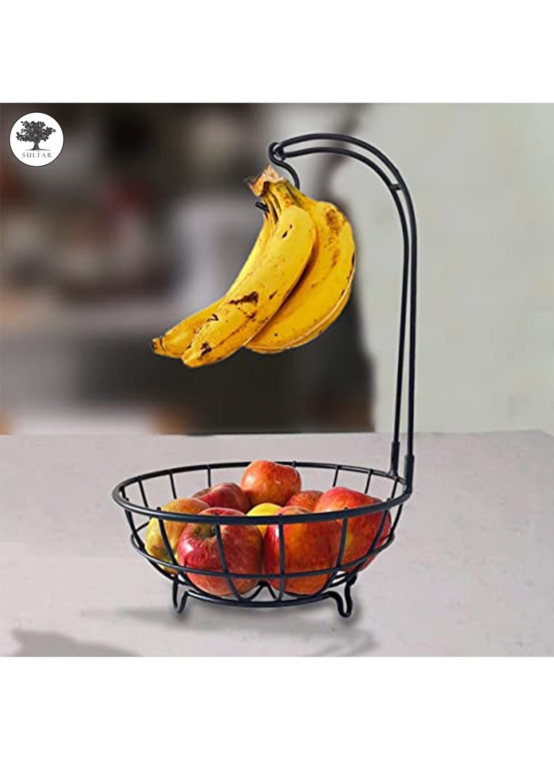 sulfar Mild Steel Fruit Bowl with Detachable Banana Holder / Fruit & Vegetable Basket / Vegetable Stand / Banana Stand with Hook for Dining Table Kitchen (Black)  - Image 5