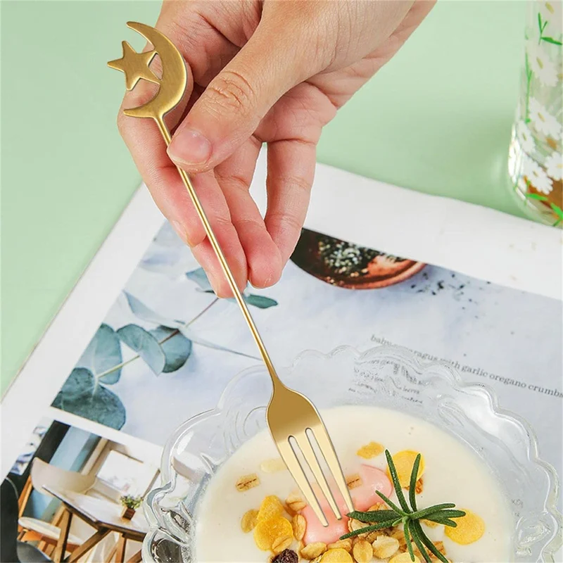 Casa Quesera Ramadan Tableware with  Moon Shape Stainless steel Dessert Spoon
