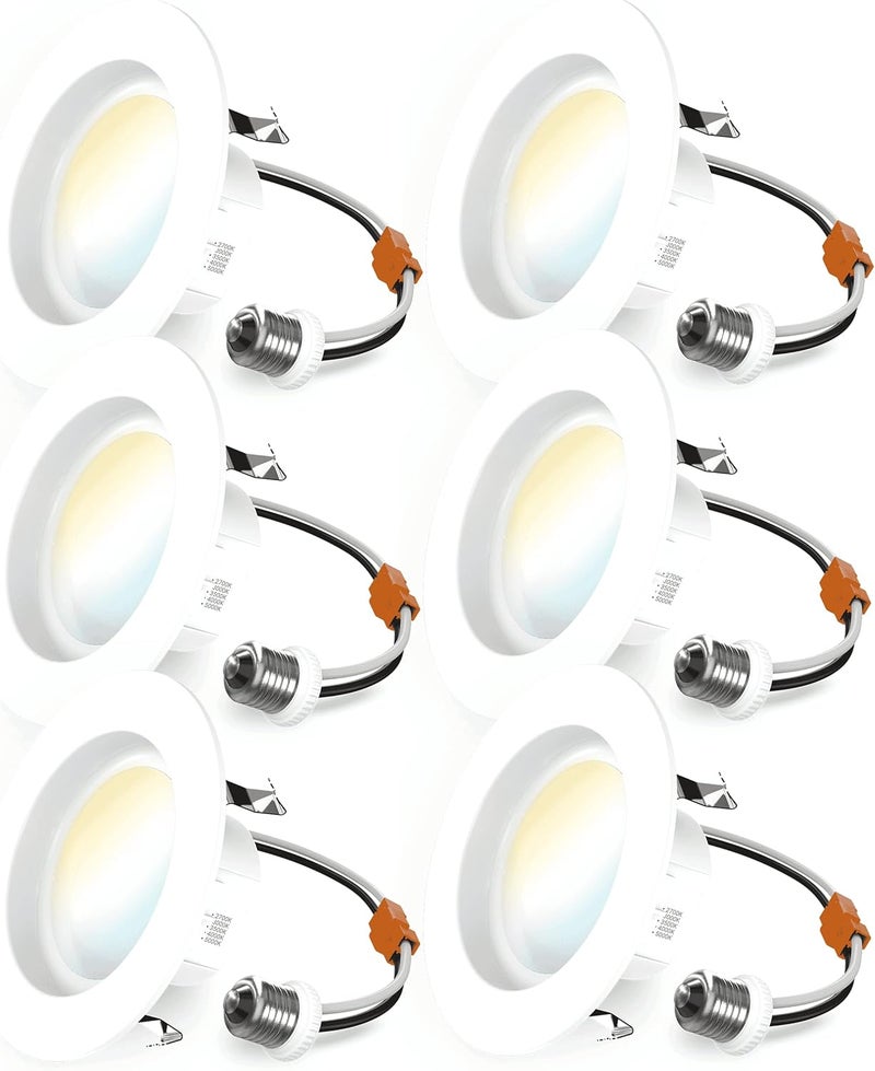 Sunco Lighting أضواء LED مدمجة من صنكو 6 عبوات 4 بوصة، إضاءة قابلة للتعديل، 660 لومن، 11 واط (ما يعادل 40 واط)، درجة حرارة لون قابلة للاختيار 2700K/3000K/3500K/4000K/5000K، قابلة للتعتيم، حواف عازلة، مجموعة تحويل بديلة مع شهادة UL - Image 1