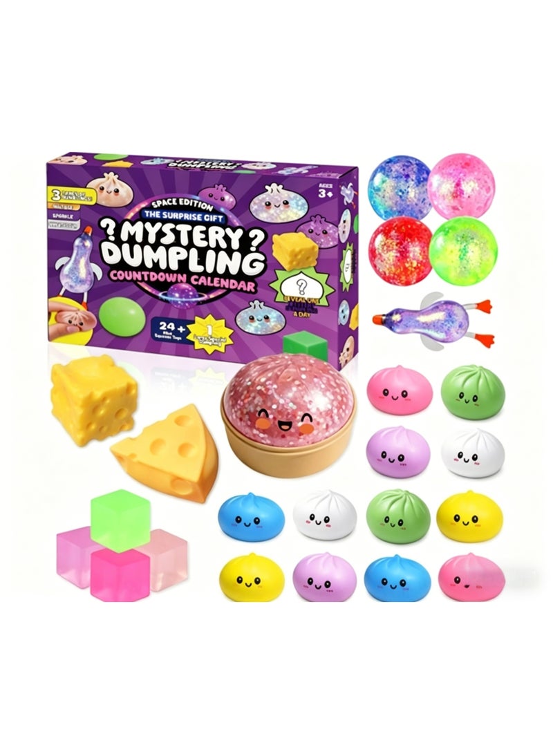 Mystery Dumpling Squishy Countdown Calendar - 24+1 Days Advent Calendar with Cute Bao Bun Fidget Toys, Stress Relief Squeeze Toys for Kids, Christmas/Party Surprise Gift - Image 1