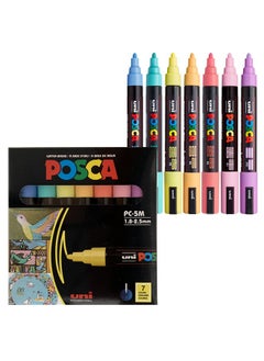 Uni 7 Pastel Posca Paint Markers, 5M Medium Posca Markers With Reversible Tips, Acrylic Paint Pens | Posca Pens For Art Supplies, Fabric Paint, Fabric Markers, Paint Pen, Art Markers  - Image 1